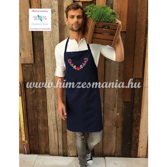 Kézi hímzésű matyó mintás kötény - unisex - navy 