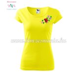 Rövid ujjú női póló színes kalocsai hímzéssel - gépi hímzés - sárga