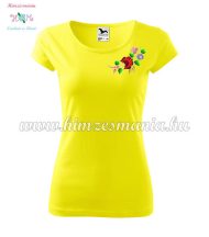   Woman's Short Sleeve T-Shirts - hungarian folk embroidery - Kalocsa motif - yellow