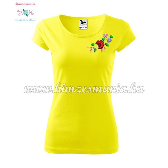 Woman's Short Sleeve T-Shirts - hungarian folk embroidery - Kalocsa motif - yellow
