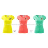 Rövid ujjú női póló színes kalocsai hímzéssel - gépi hímzés - sárga