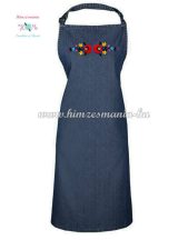   Denim apron - folk machine embroidery - kalocsa style - indigo denim