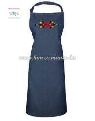 Denim apron - folk machine embroidery - kalocsa style - indigo denim