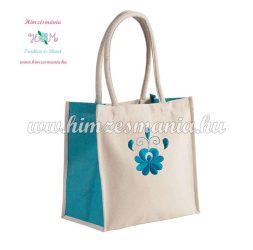 Bag - cotton canvas - folk embroidery - Matyo motif - natural/blue