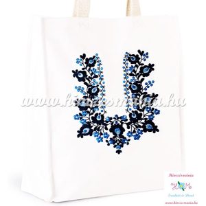 Cotton canvas tote bag - hungarian folk embroidery - handmade - white