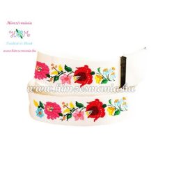 Belt - folk embroidery - Kalocsa style - white