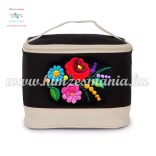 Cosmetic bag - handmade folk embroidery - Kalocsa pattern - black-natural