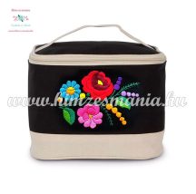   Cosmetic bag - handmade folk embroidery - Kalocsa pattern - black-natural