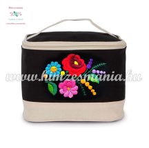   Cosmetic bag - handmade folk embroidery - Kalocsa pattern - black-natural