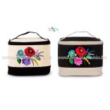 Cosmetic bag - handmade folk embroidery - Kalocsa pattern - black-natural