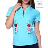 Rövid ujjú női pólóing hímzett kalocsai mintával - Hímzésmánia - turquoise