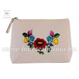 Toiletry bag - folk embroidery - handmade - Kalocsa motif - natural