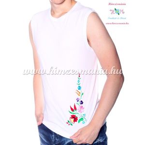 Férfi ujjatlan póló hímzett kalocsai mintával - fehér - Hímzésmánia - S, XL