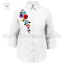   Womens 3/4 sleeve shirt - folk embroidery - Handmade - Kalocsa pattern - white