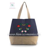 Large cotton and jute (juco) shopper bag - folk embroidery - Matyo style - jeans effect