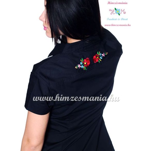 Kalocsai mintás elején-hátulján hímzett női ing - Hímzésmánia - fekete