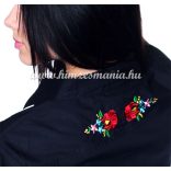 Women's shirt - hungarian folk machine embroidery - Kalocsa style - Embroidery Mania - black