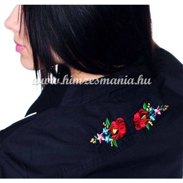 Women's shirt - hungarian folk machine embroidery - Kalocsa style - Embroidery Mania - black