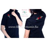 Women's shirt - hungarian folk machine embroidery - Kalocsa style - Embroidery Mania - black
