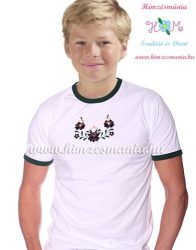 Boy-s T-shirt - hungarian folk machine embroidery - Matyo style - white