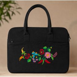 KALOCSAI PATTERN BUSINESS BAG - HAND EMBROIDERY - BLACK