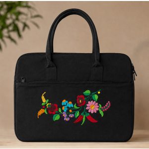 KALOCSAI PATTERN BUSINESS BAG - HAND EMBROIDERY - BLACK