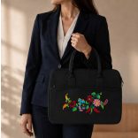 KALOCSAI PATTERN BUSINESS BAG - HAND EMBROIDERY - BLACK