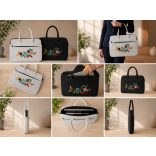 KALOCSAI PATTERN BUSINESS BAG - HAND EMBROIDERY - BLACK
