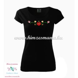   Rövid ujjú női póló színes matyó hímzéssel - Hímzésmánia - fekete 