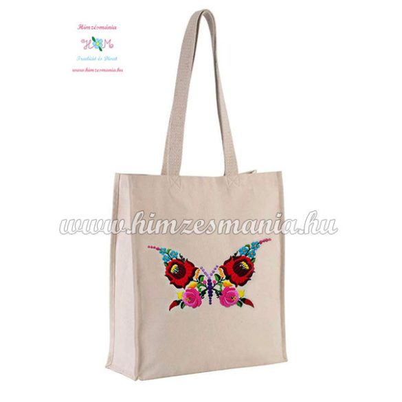 Cotton canvas bag - hungarian folk embroidery - handmaded - Kalocsa style - natural