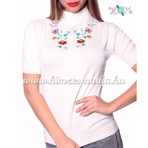 Women turtleneck sweater - hungarian folk embroidery - Kalocsa pattern - cream