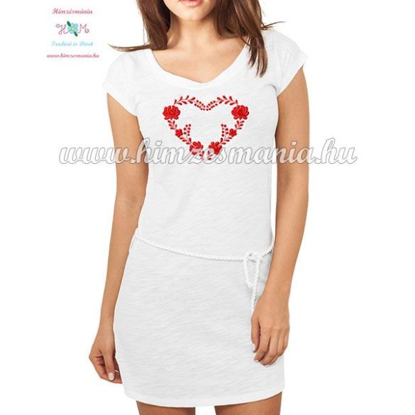 Women's cotton clothing - folk embroidery - matyo heart motif - white