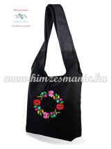   Cotton canvas tote bag - hungarian folk embroidered - Kalocsa style - Black