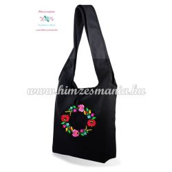   Cotton canvas tote bag - hungarian folk embroidered - Kalocsa style - Black