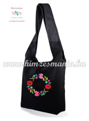 Cotton canvas tote bag - hungarian folk embroidered - Kalocsa style - Black