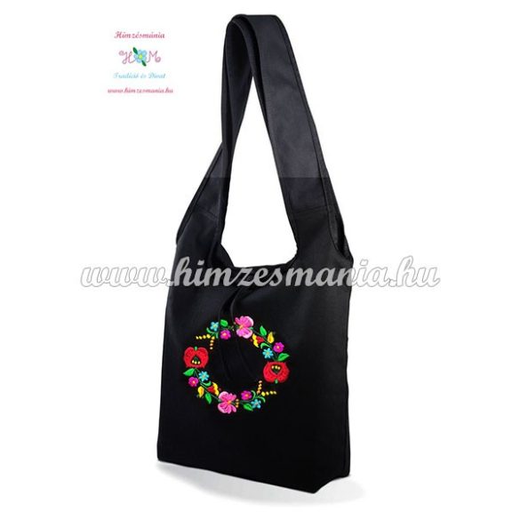Cotton canvas tote bag - hungarian folk embroidered - Kalocsa style - Black
