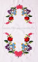   Table runner - hungarian folk embroidery - Kalocsai pattern - handmade white borders - 24x42 cm