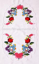 Table runner - hungarian folk embroidery - Kalocsai pattern - handmade white borders - 24x42 cm