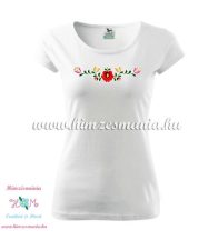   Woman's Short Sleeve T-Shirts - hungarian folk embroidery - Matyo motif - white