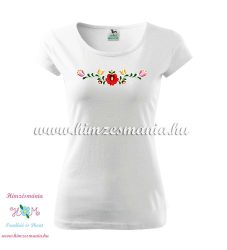 Woman's Short Sleeve T-Shirts - hungarian folk embroidery - Matyo motif - white