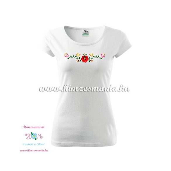 Woman's Short Sleeve T-Shirts - hungarian folk embroidery - Matyo motif - white