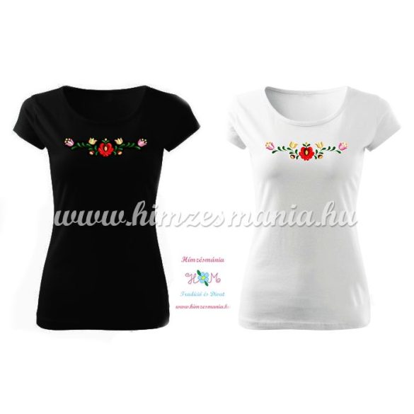 Woman's Short Sleeve T-Shirts - hungarian folk embroidery - Matyo motif - white