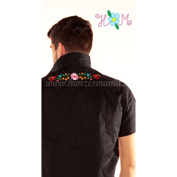 Hímzésmánia - hátulján hímzett kalocsai férfi ing - fekete