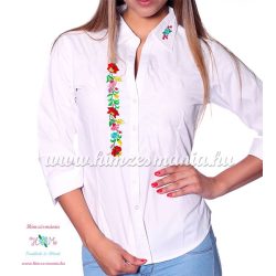   Women's long sleeve shirt - hand embroidery - hungarian folk style  - white