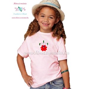 T-shirt for girls - hungarian folk machine embroidery - Matyo style - pink