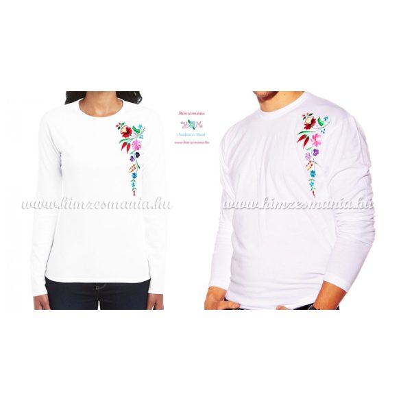 Embroidery Mania - T-shirt - long sleeve - hungaryan folk from Kalocsa - white