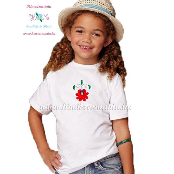T-shirt for girls - hungarian folk machine embroidery - Matyo style - white