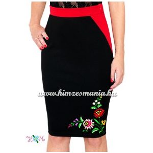 Elegant skirt - folk hand embroidered - tradicional Kalocsa motiv - red