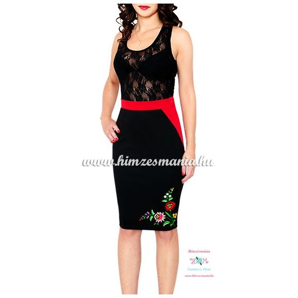 Elegant skirt - folk hand embroidered - tradicional Kalocsa motiv - red