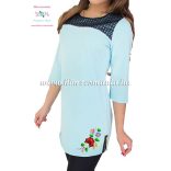 Tunic - hungarian folk machine embroidery - Kalocsa motif - blue
